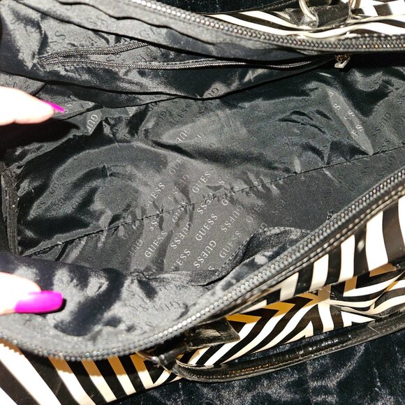 Guess Black and White Patent Faux Leather Duffle Tote - Picture 6 of 8
